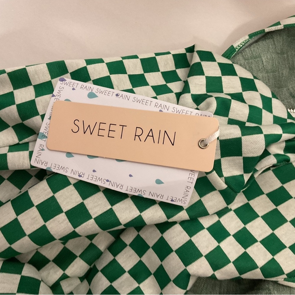 Sweet Rain Green and White Checkered Fabric Mini Dress - Picture 5 of 7